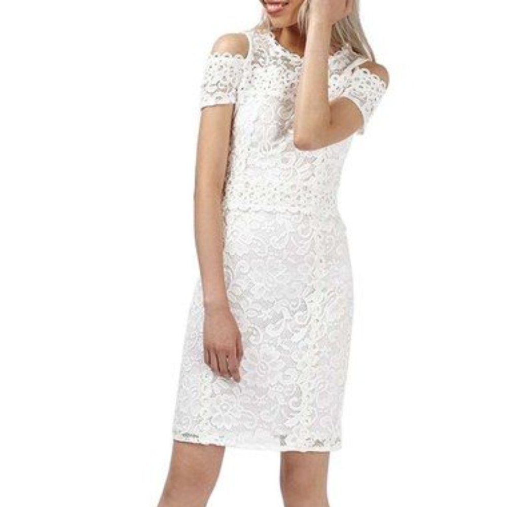 Topshop Petite white cream lace cold shoulder dress new with tags US 6 $90